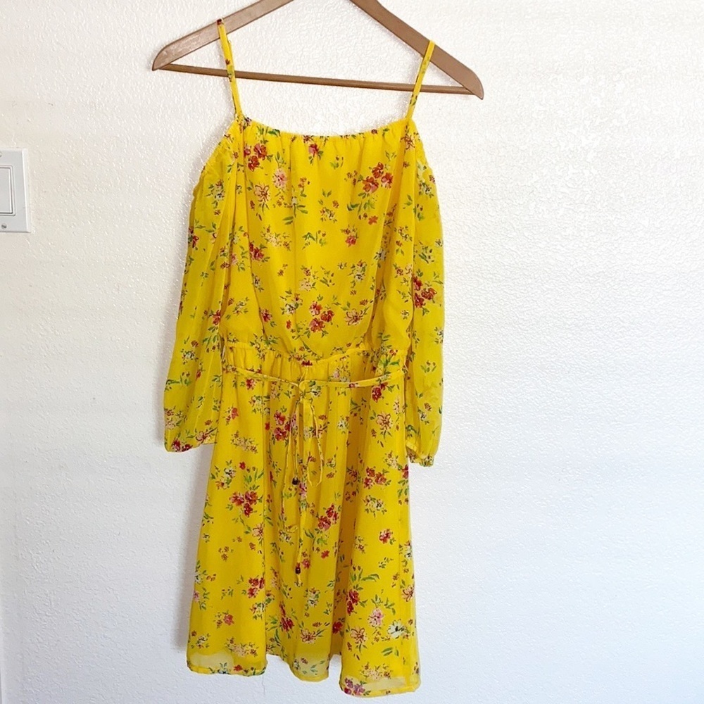 Charming Charlie Yellow Floral Cold Shoulder Dress